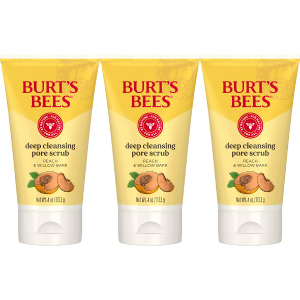 Burt'S Bees Deep Cleansing Pore Scrub With Peach And Willow Bark 4 Ounces Pack Of 3