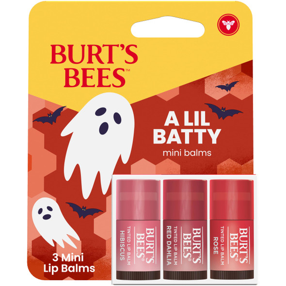 Burt'S Bees A Lil Batty Halloween Minis Hibiscus Red Dahlia And Rose Tinted Lip Balm Set 100% Natural Origin Lip Care 3 Tubes 0.049 Oz. Package May Vary