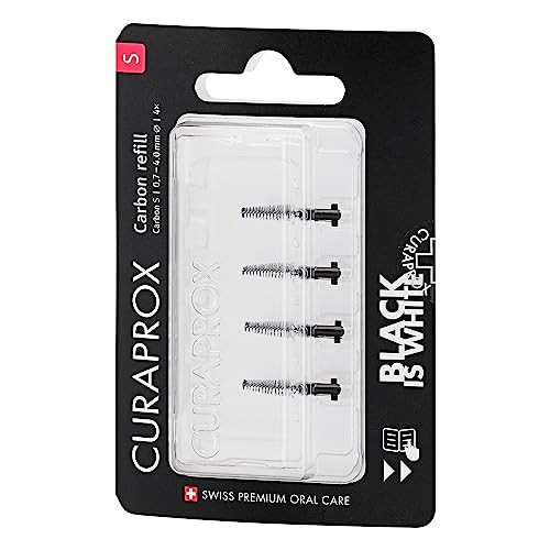 Curaprox Interdental Brush Refills Carbon " Size S UltraFine Cone Shape For Gentle Cleaning Of Narrow Gaps 4Pack Swiss Made