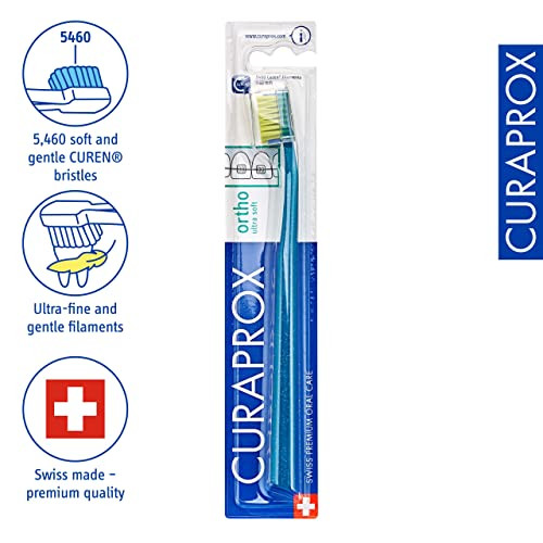 Curaprox Cs 5460 Orthodontic Toothbrush " Adult Braces Care Gentle Plaque Removal GreenBlue Single Pack