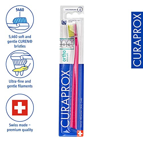 Curaprox Cs 5460 Orthodontic Toothbrush " Adult Braces Care Gentle Cleaning With Bracket Groove Random Color Single Pack