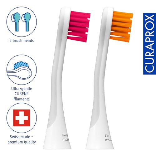 Curaprox Hydrosonic Brush Heads Rainbow Sensitive Duo " For Gentle Gum Care and Comfort Brushing Magenta/Orange 2Pack Compatible With All Sonic Models Swiss Made