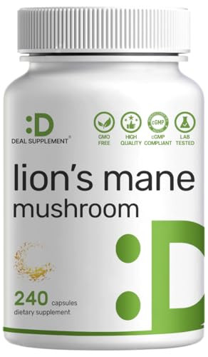 Deal Supplement Lions Mane Mushroom Supplement 240 Capsules " Active Fruiting Body and Mycelium Extract " Natural Brain Nootropic and Immune System Booster " NonGmo