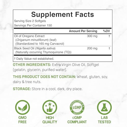 Deal Supplement Oil Of Oregano Softgels With Black Seed Oil " 4X Strength Carvacrol " 2In1 Herbal Oil Formula " Plant Based NonGmo 300 Count