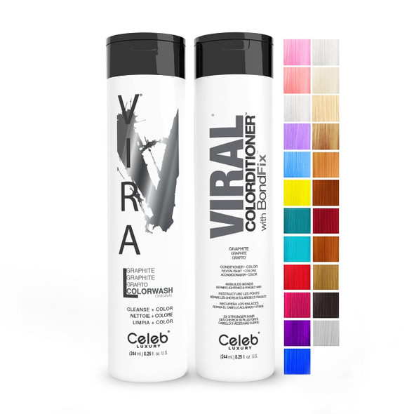 Celeb Luxury Viral Pastel Graphite Duo Color Depositing Colorwash Shampoo and Conditioner With Bondfix Bond Rebuilder Semi Permanent Hair Colour Glaze Maintains And Refreshes Metallic Silver Color