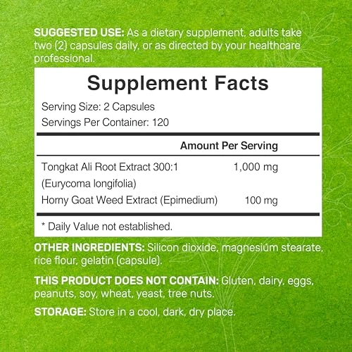 Deal Supplement Tongkat Ali Extract 300:1 With Horny Goat Weed 1100Mg " Indonesian Longjack Eurycoma Longifolia Root " Extra Strength Herbal Supplement For Energy