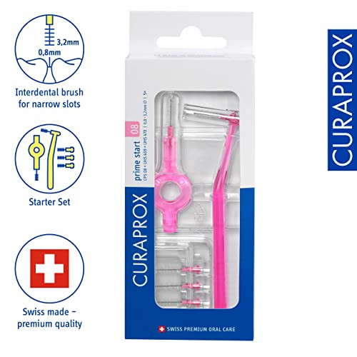 Curaprox Cps 08 Prime Start Interdental Brush Kit Pink 5 X 0.8Mm 3.22Mm Interdental Brushes + 2 Interdental Toothbrush Holders