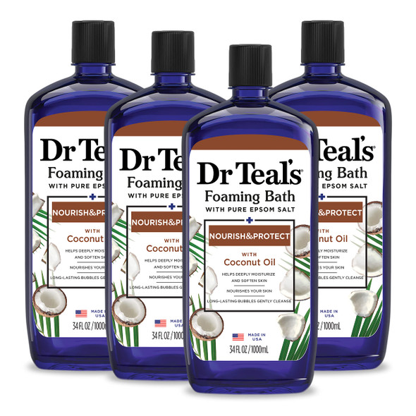 Dr Teal'S Foaming Bath With Pure Epsom Salt Nourish and Protect With Coconut Oil 34 Fl Oz Pack Of 4
