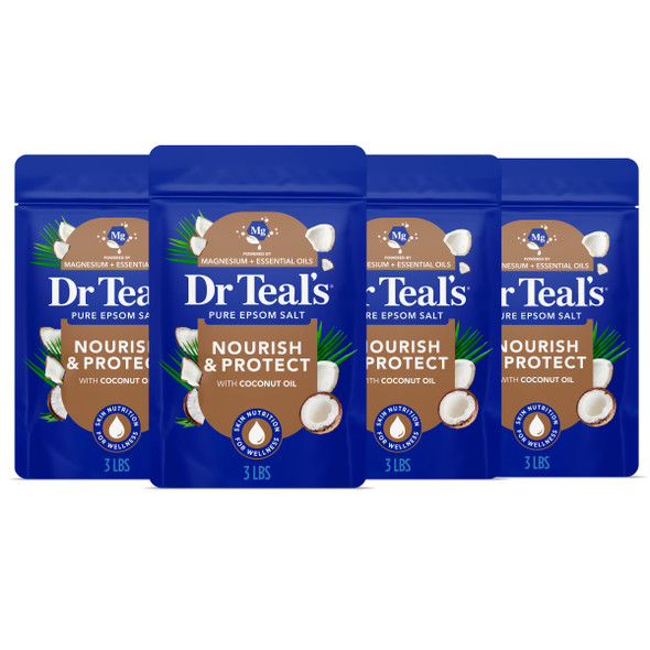 Dr Teal'S Epsom Salt Magnesium Soak Nourish and Protect With Coconut Oil 3 Lbs Pack Of 4