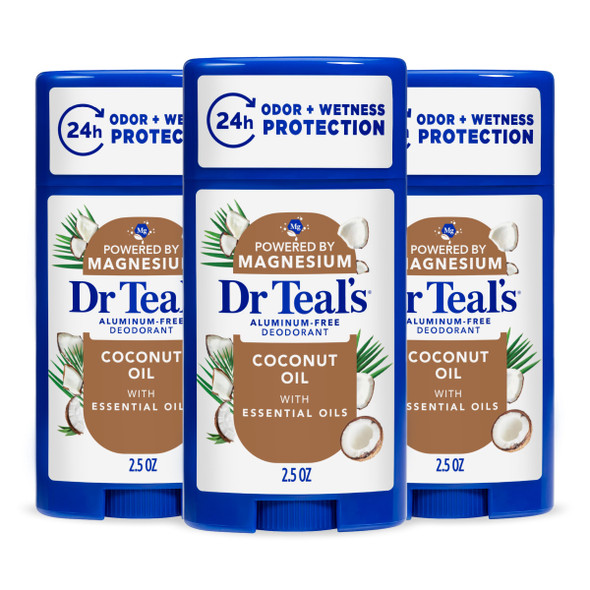 Dr Teal'S AluminumFree Deodorant Coconut Oil With Essential Oils 2.5 Oz Pack Of 3
