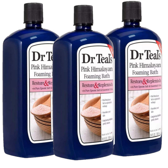 Dr Teal'S Pink Himalayan Salt Foam Bath Set 3 Pack Ea. Essential Bergamot and Sweet Orange Oils Blended With Pure Epsom Salt Soothes The Senses and Provides Relief From Stress 34Oz