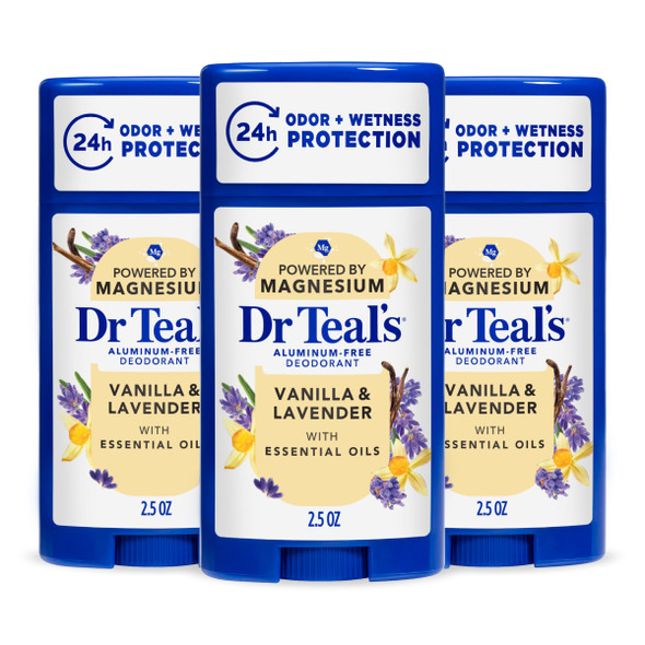 Dr Teal'S AluminumFree Deodorant Vanilla and Lavender With Essential Oils 2.5 Oz Pack Of 3