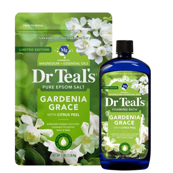 Dr Teal'S Gardenia Grace Limited Edition Bath Set With Citrus Peel Pure Epsom Salt And Foaming Bath Duo Magnesium Sulfate With Essential Oils
