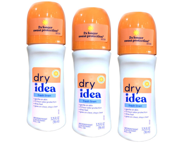 Dry Idea Antiperspirant Deodorant RollOn Fresh Linen 3.25 Fl Oz Pack Of 3