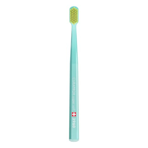 Curaprox Cs 3960 Super Soft Toothbrush " Adult Tooth And Gum Care Super Soft Bristles For Gentle Yet Effective Cleaning TurquoiseYellow Single Pack
