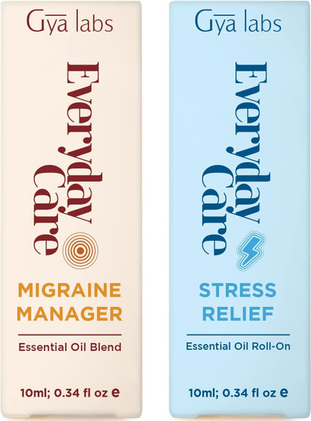 Gya Labs Migraine Manager and Stress Relief Roll On Set Aromatherapy Grade Essential Oils Set 2X0.34 Fl Oz Gya Labs