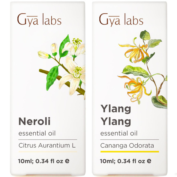 Gya Labs Neroli Essential Oil For Diffuser and Ylang Essential Oil For Diffuser Set Aromatherapy Grade Essential Oils Set 2X0.34 Fl Oz Gya Labs