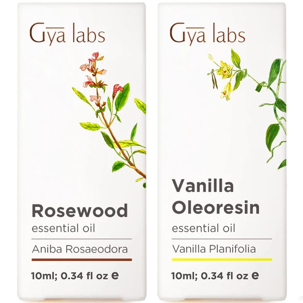 Gya Labs Rosewood Oil For Skin and Vanilla Essential Oil For Skin Set Aromatherapy Grade Essential Oils Set 2X0.34 Fl Oz Gya Labs