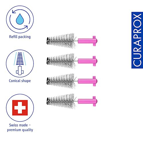 Curaprox Interdental Brush Refills Carbon " Size M ConeShaped UltraFine Filaments For Effective Plaque Removal 4Pack Swiss Made Pink