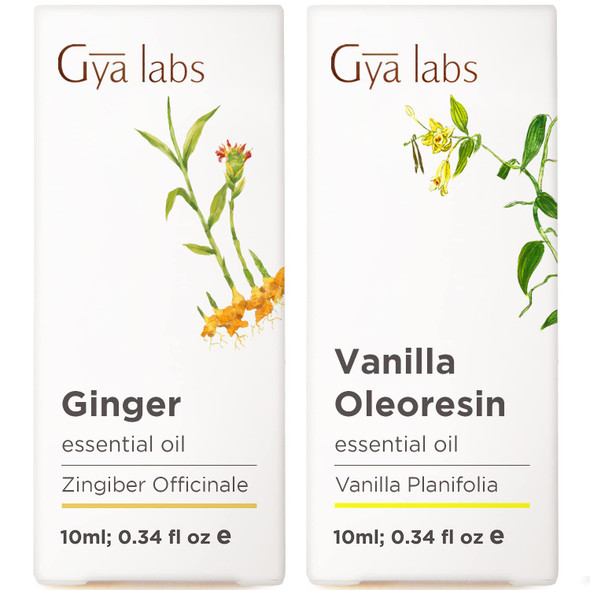 Gya Labs Ginger Oil For Belly Fat and Pain and Vanilla Essential Oil For Skin Set Aromatherapy Grade Essential Oils Set 2X10Ml Gya Labs