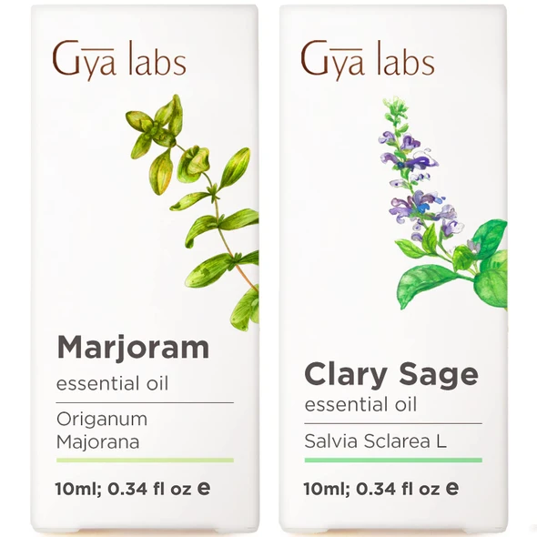 Gya Labs Marjoram Oil Essential Oil Diffuser and Clary Sage Essential Oil For Diffuser Set Aromatherapy Grade Essential Oils Set 2X0.34 Fl Oz Gya Labs