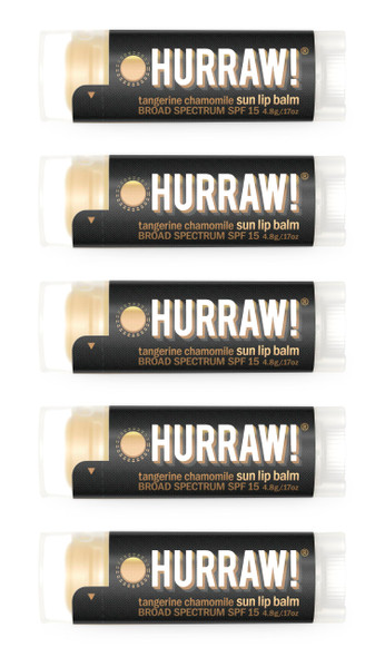 Hurraw Sun Lip Balm Zinc Oxide Protection Broad Spectrum Spf 15 Tangerine Chamomile 5 Pack: Organic Vegan Gluten . NonGmo AllNatural. Bee Shea Soy and Palm . Made In Usa