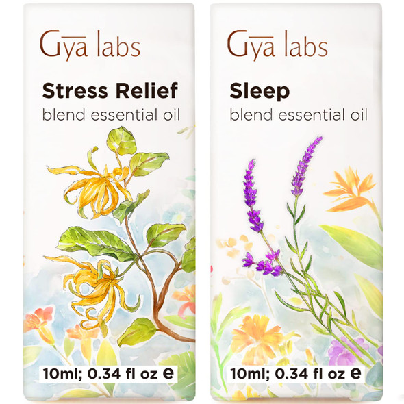 Gya Labs Stress Relief Oil Essential Oils Blend For Diffuser and Sleep Oil For Diffuser Set Aromatherapy Grade Essential Oils Set 2X10Ml Gya Labs