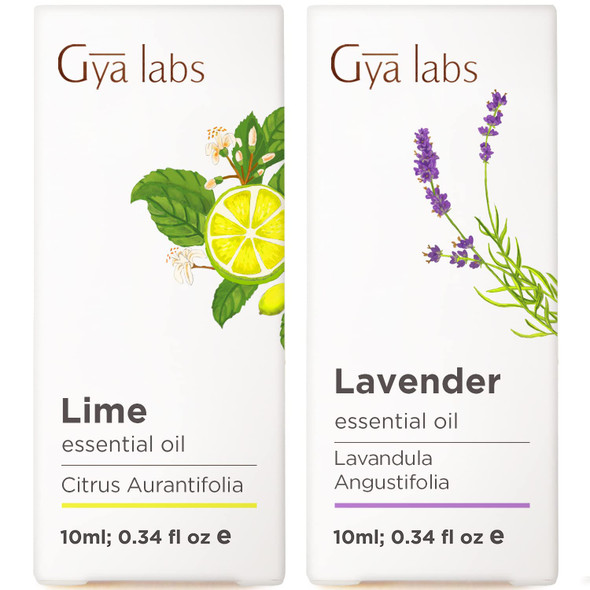 Gya Labs Lime Essential Oil For Skin and Lavender Essebtial Oil For Diffuser Set Aromatherapy Grade Essential Oils Set 2X0.34 Fl Oz Gya Labs