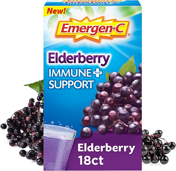 Emergen-C Immune+ Vitamin C 1mg (18 Count, Elderberry) Dietary Supplement Fizzy Drink Mix Powder Packets