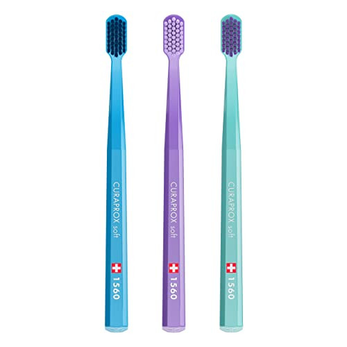 Curaprox Cs 1560 Soft Toothbrush With UltraFine Filaments and Compact Slightly Angled Toothbrush Head For Improved Tooth and Gum Health 3 Pack