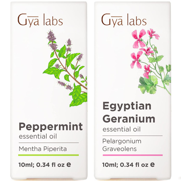 Gya Labs Peppermint Oil For Diffuser and Geranium Oil For Diffuser Set Aromatherapy Grade Essential Oils Set 2X0.34 Fl Oz Gya Labs