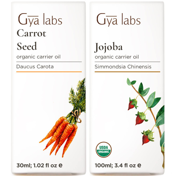 Gya Labs Carrot Oil For Skin and Jojoba Oil For Skin Set Aromatherapy Grade Essential Oils Set 1 Fl Oz 3.4 Fl Oz