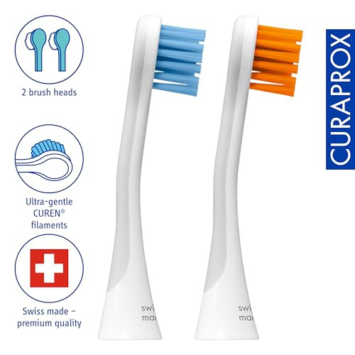 Curaprox Hydrosonic Brush Heads Rainbow Sensitive Duo " For Gentle Gum Care and Daily Cleaning Blue/Orange 2Pack Compatible With All Curaprox Sonic Models Swiss Made