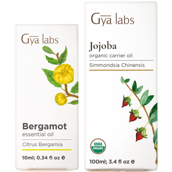 Gya Labs Bergamot Oil For Hair and Jojoba Oil For Hair Set Aromatherapy Grade Essential Oils Set Gya Labs 0.34 Fl Oz 3.4 Fl Oz