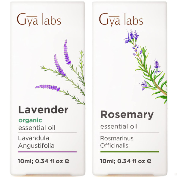 Gya Labs Organic Lavender Oil For Hair and Rosemary Oil For Hair Set Aromatherapy Grade Essential Oils Set 2X0.34 Fl Oz Gya Labs