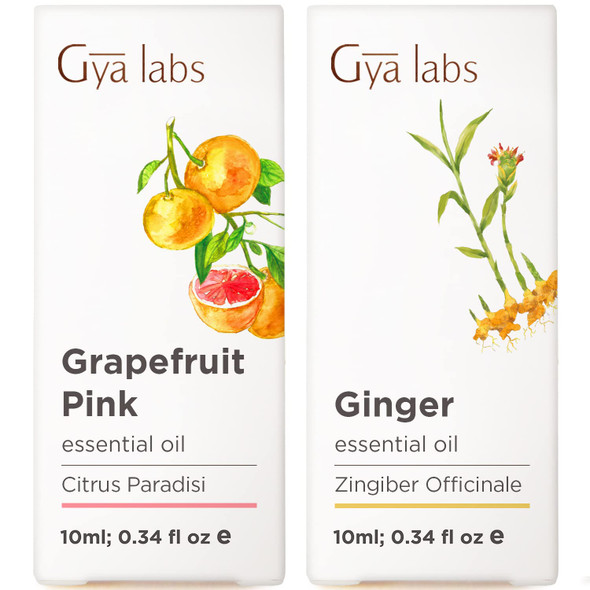 Gya Labs Grapefruit Essential Oil For Diffuser and Ginger Oil For Belly Fat and Pain Set Aromatherapy Grade Essential Oils Set 2X10Ml Gya Labs