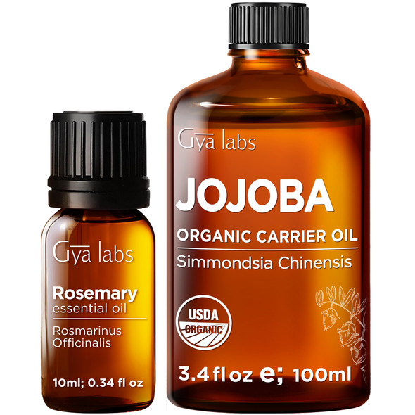 Gya Labs Rosemary Oil For Hair and Jojoba Oil For Hair Set Aromatherapy Grade Essential Oils Set Gya Labs 0.34 Fl Oz 3.4 Fl Oz