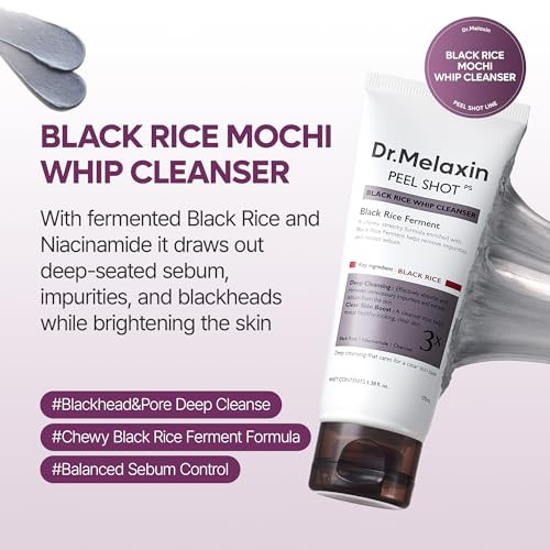 Dr.Melaxin Peel Shot Black Rice Mochi Whip Cleanser Formulated For Blackheads Clogged Pores Excess Sebum And Dull Skin 100Ml