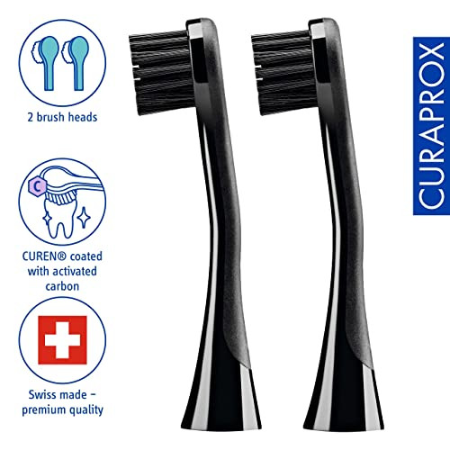 Curaprox Hydrosonic Brush Heads Black Is White Carbon Duo " For Effective Plaque Removal and Whitening Sonic Toothbrush Heads 2Pack Swiss Made