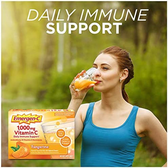 Emergen-C 1000mg Vitamin C Powder, with Antioxidants, B Vitamins and Electrolytes, Vitamin C Supplements for Immune Support, Caffeine Free Fizzy Drink Mix, Tangerine Flavor - 30 Count