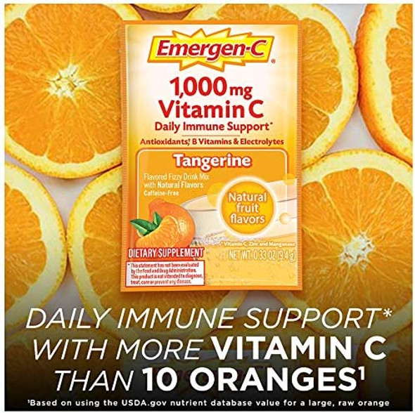 Emergen-C 1000mg Vitamin C Powder, with Antioxidants, B Vitamins and Electrolytes, Vitamin C Supplements for Immune Support, Caffeine Free Fizzy Drink Mix, Tangerine Flavor - 30 Count