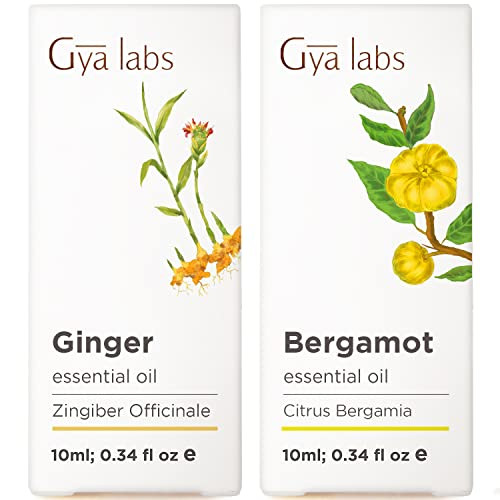 Gya Labs Ginger Oil For Belly Fat and Pain and Bergamot Oil For Hair Growth Set Aromatherapy Grade Essential Oils Set 2X10Ml Gya Labs