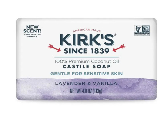 Kirk'S 100% Premium Coconut Oil Castile Bar Soap Lavender and Vanilla 4 Oz 113 G