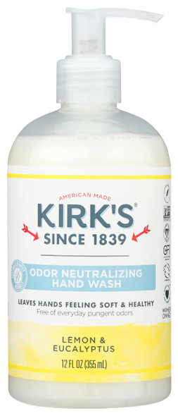 Kirk'S Liquid Hand Soap Odor Neutralizing Lemon And Eucalyptus Non Gmo Natural Formula Of Sulfates Parabens 12 Fluid Ounce Pack Of 1