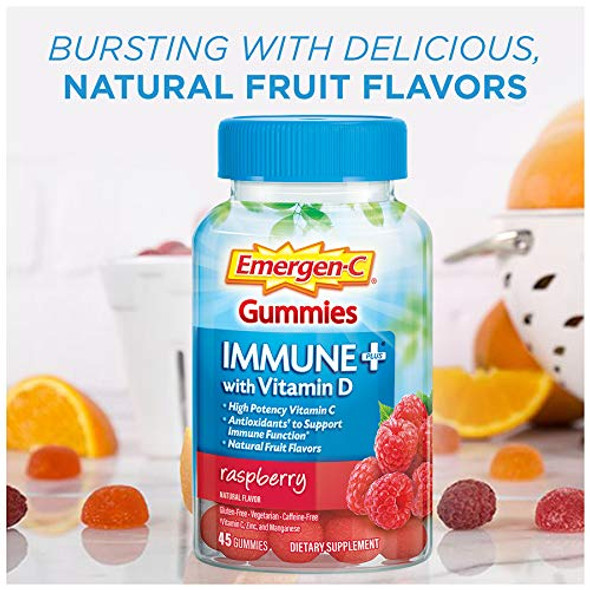 Emergen-C Gummies Immune Plus Vitamin D, Raspberry, 45 Gummies (Pack of 2)