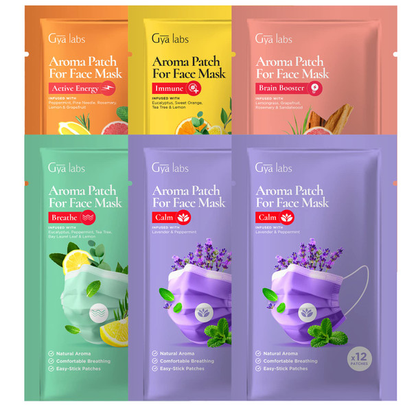 Gya Labs Combo Pack and Lavender Stickers Set For Masks Natural Essential Oil Aromatherapy Stickers To Refresh Breath For Facial Masks and Pillows 10 Packs120 Patches Gya Labs