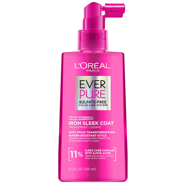 L'Oreal Paris Sulfate Iron Sleek Coat AntiFrizz Hair Treatment Spray With Heat Protection and Humidity Protection SemiPermanent Smoothing Suitable For ColorTreated Hair Everpure 5.1 Fl Oz