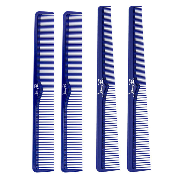 Johnny B. Professional 4 Pack Carbon Cutting and Styling Combs For Barbers AtHome Use Blue