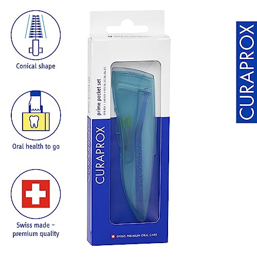 Curaprox Interdental Brush Set Cps 459 Prime Pocket Kit " For Effective Cleaning Of Narrow Spaces Includes Holder and 5 Brush Sizes Blue Case Swiss Made