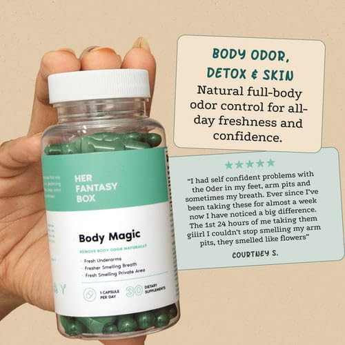 Her Fantasy Box Starter Kit Chlorophyll Capsules Ph Balancing Shower Gel Rejuvenating Yoni Oil and Slippery Elm Capsules " Complete Feminine Wellness Bundle For Freshness Balance and Nourished Skin